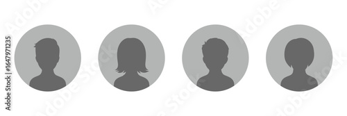 Set of avatar profile icon, default anonymous user portrait vector illustration flat vector designs set. Male and female portraits, silhouettes, avatars or profiles of unknown anonymous people.