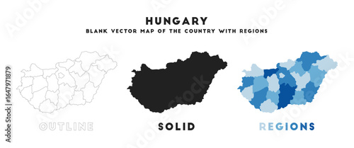 Hungary map. Borders of Hungary for your infographic. Vector country shape. Vector illustration.