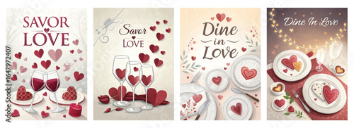 A collection of romantic-themed illustrations featuring heart motifs, perfect for Valentine's Day.
