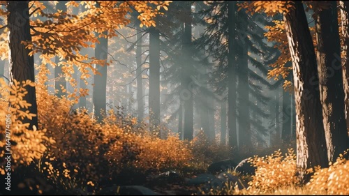 Serene Autumn Forest with Sunlight Rays and Golden Foliage – 4K Tranquil Landscape


