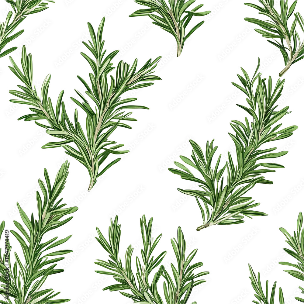 Fototapeta premium 2D illustration of a tileable pattern of rosemary sprigs isolated on a white transparent background