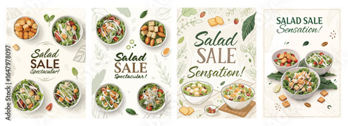 Colorful salad promotion featuring a variety of fresh salads and vibrant ingredients.