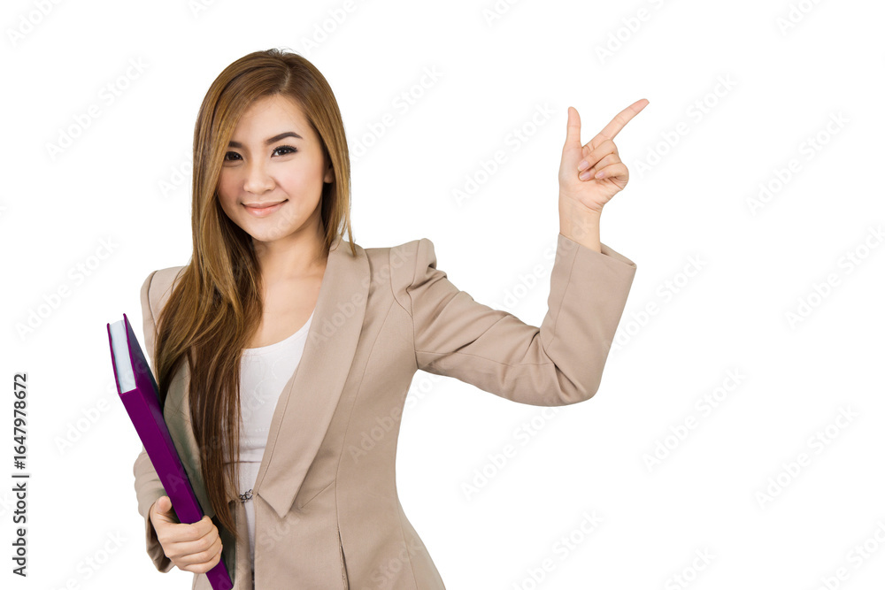 Beautiful Business Girl Pointing Something in The Air Beautiful Business Girl Pointing Something in The Air