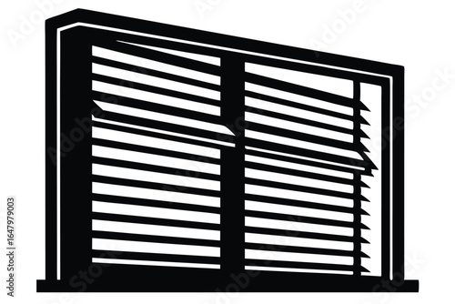 Silhouette Illustration of Window with Louvered Shutters, Providing Privacy and Controlling Light