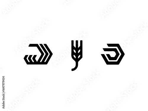 Modern abstract logos and wheat icon convey agricultural business innovation and growth
