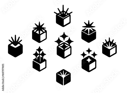 Sparkling gift boxes arranged in a diamond pattern, symbolizing celebration and surprise.