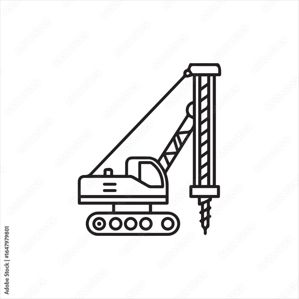 Naklejka premium Illustration of a Pile Driver Rig Construction Machine for Building and Infrastructure Projects, Heavy Equipment and Foundation Installation