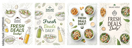 Vibrant salad graphics showcasing fresh ingredients and daily deals for a healthy lifestyle.
