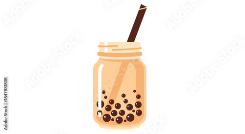 Delicious bubble tea in a glass jar with a straw illustration
