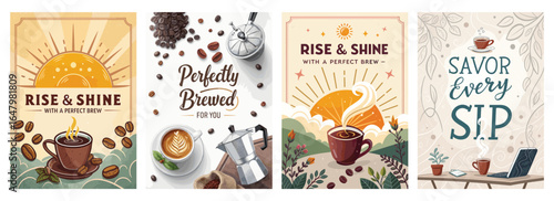 A vibrant coffee-themed illustration showcasing a perfect brew with warm colors and inviting designs.