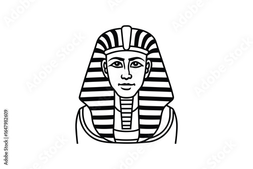 Ancient egyptian pharaoh with striped headdress and beard silhouette