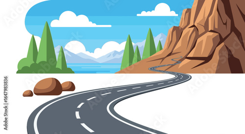 Road trip cartoon landscape mountain scenic drive adventure