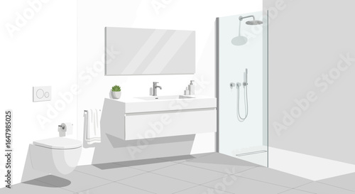 Sleek minimalist bathroom interior with modern fixtures and neutral color scheme