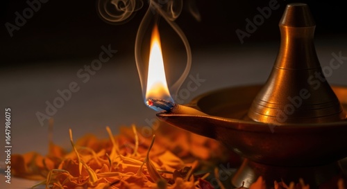 Glimmering Oil Lamp Ignited with Warm Golden Flames
