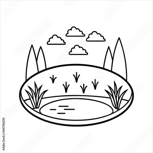 Simple Pond Icon in Line Art Style