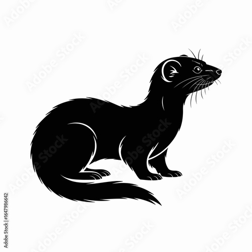 Black silhouette of a ferret, animal illustration
