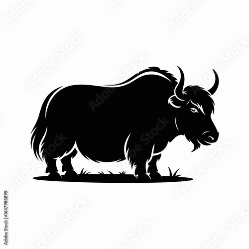 Black Yak Silhouette on White Background