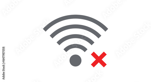 Disconnected Wifi Icon with Red X Symbolizing No Internet Connection Available