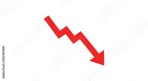 Red Zigzag Arrow Pointing Downwards Symbolizing Decline or Negative Trend Illustration
