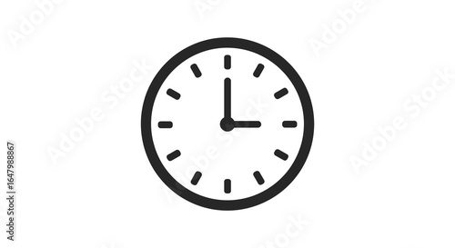 Simple Oval Clock Icon Showing Three O Clock on a White Background