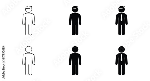 Simple Stick Figure Icons Showing Stages of Dress and Professionalism