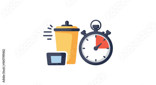 Protein Shake and Stopwatch Illustration Representing Time Sensitive Fitness and Health Goals