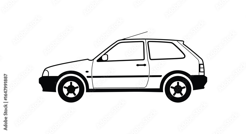 Fototapeta premium Simple Black and White Illustration of a Compact Hatchback Car Side View