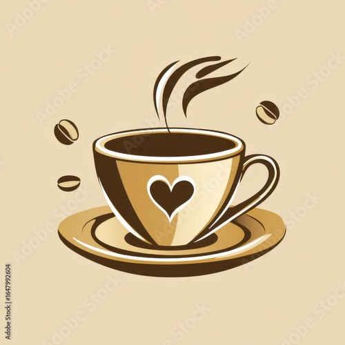 Stylized Coffee Cup with Heart and Coffee Beans Illustration