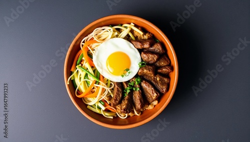 clay bowl korean cuisine bibimbap seasoned vegetables korean food top down rice bowl overhead photography asian cuisine
