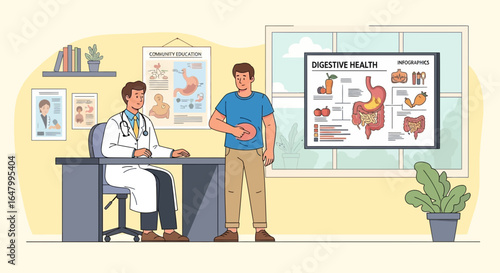Medical consultation for digestive health issues with doctor and patient