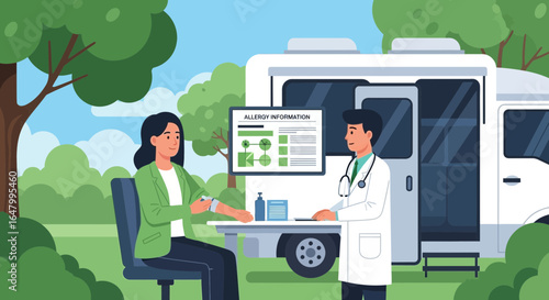 Mobile medical unit providing allergy testing and information outdoors
