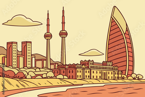 Baku, Azerbaijan – A Caspian Sea capital blending modern flame-shaped towers and historic old town.