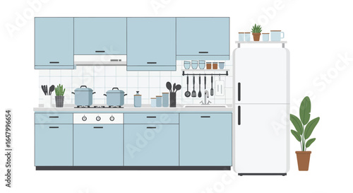 Modern Light Blue Kitchen Interior Design Illustration