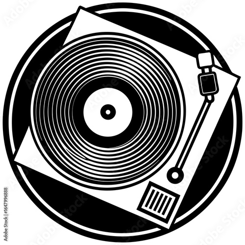 Record player, vintage style, graphic design.
