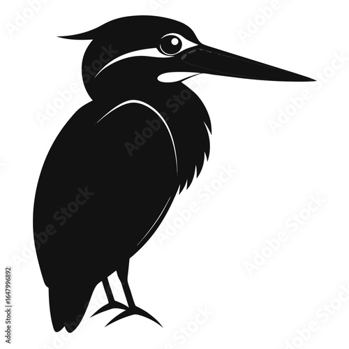 Black silhouette of a heron, side view.
