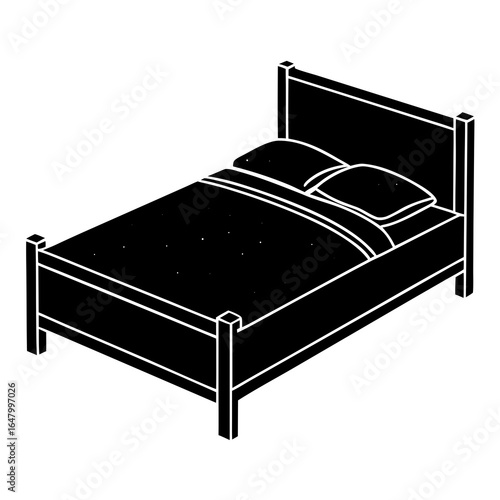 Simple black and white single bed.
