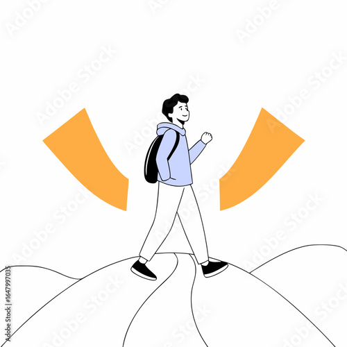 Person walks atop a hill, symbolizing progress and journey.
