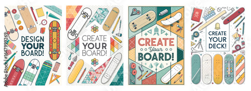 Colorful skateboarding designs inviting creativity and personalization of boards and decks.