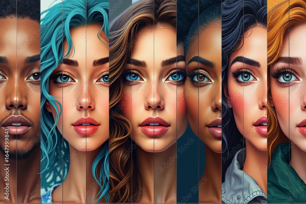 Obraz premium Multicultural Mosaic: A Collage of Diverse Faces and Avatars
