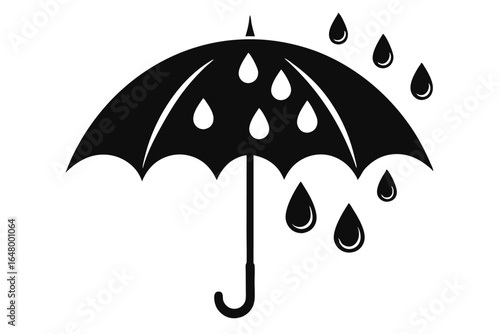 Silhouette of an Umbrella with Raindrops Falling, Depicting Protection from the Weather Elements