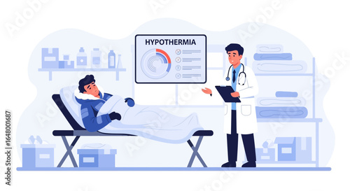 Illustrative depiction of a doctor diagnosing hypothermia in a patient's chart