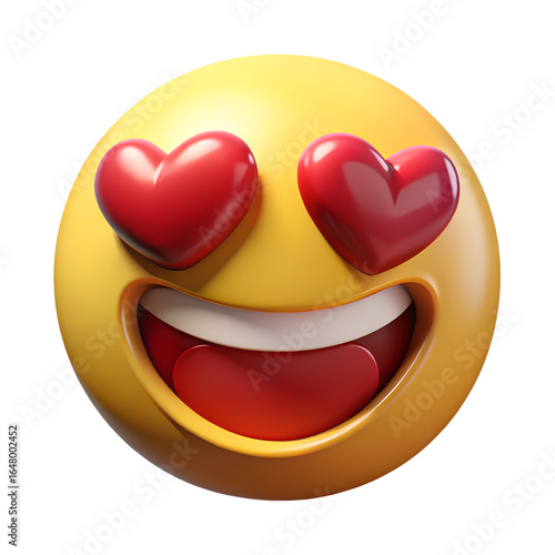 Happy emoji with heart eyes and big smile isolated on transparent background