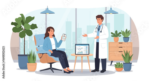 Digital healthcare consultation, doctor explaining test results to a patient