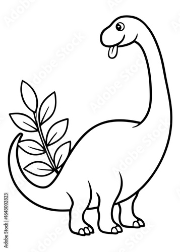 Cute dinosaur with plant, cartoon style.
