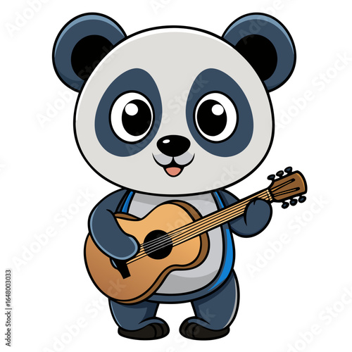 Cute panda plays a guitar.
