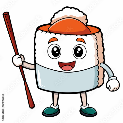 Cute sushi character holding chopsticks.
