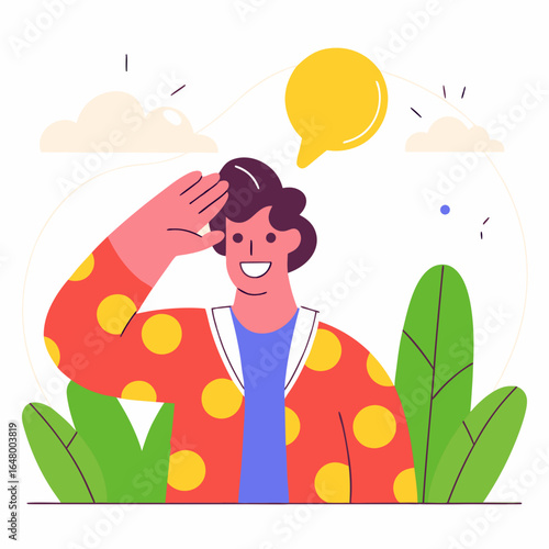 Smiling man salutes, hopeful and optimistic.
