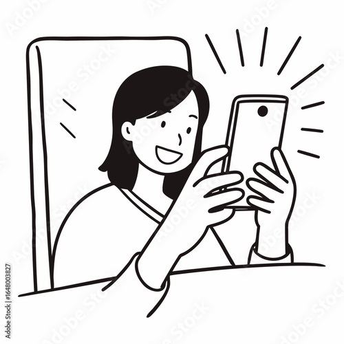 Woman happily using a smartphone.
