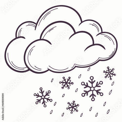 A cloud releases snowflakes and rain.

