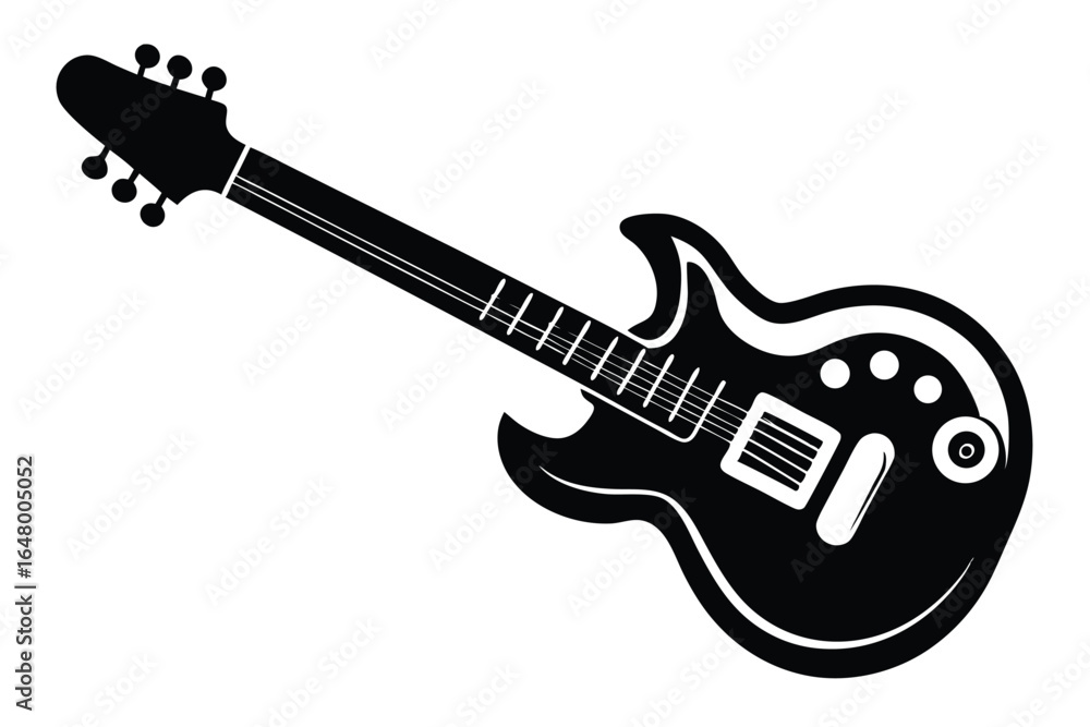 Fototapeta premium Silhouette Image of an Electric Guitar Featuring Headstock, Fretboard, Body and Pickups